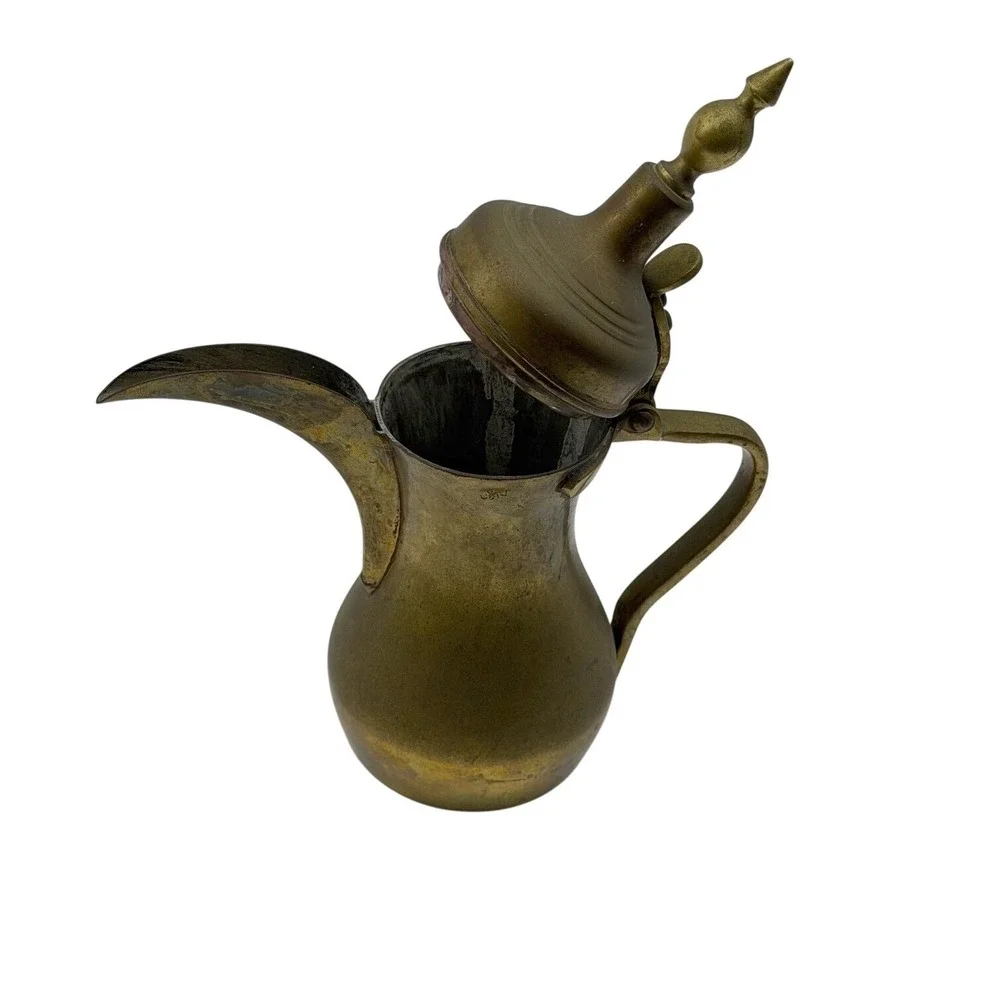 Vintage Brass Dallah Coffee Pot Middle Eastern Arabic Ewer Made in Pakistan 10in